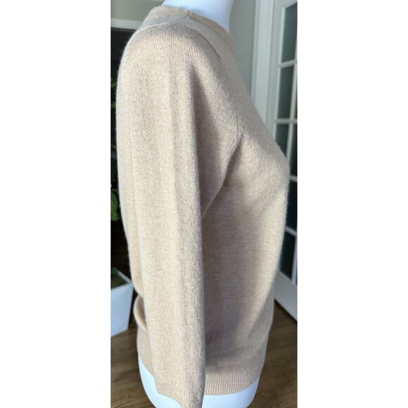 Talbots Pure Cashmere Sweater M Tan Beige Crew Neck Soft Luxury Knit Classic - Picture 2 of 5